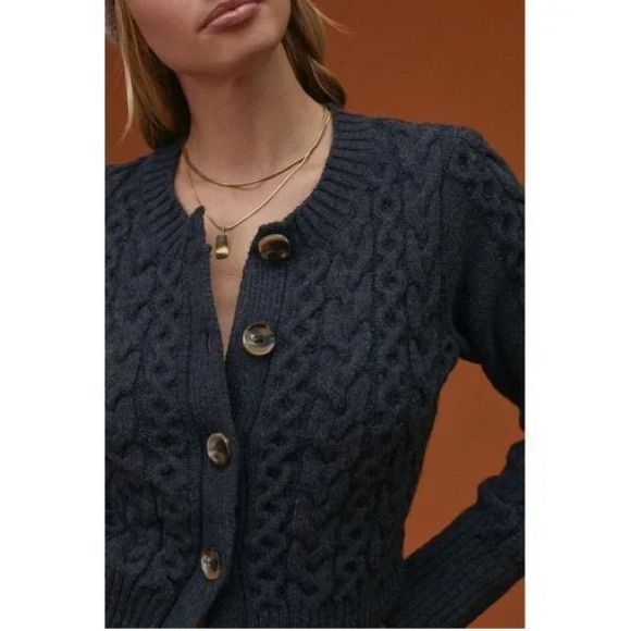 Maeve Sweaters - Maeve Anthropologie Cable Knit Cardigan Sweater, Charcoal Gray